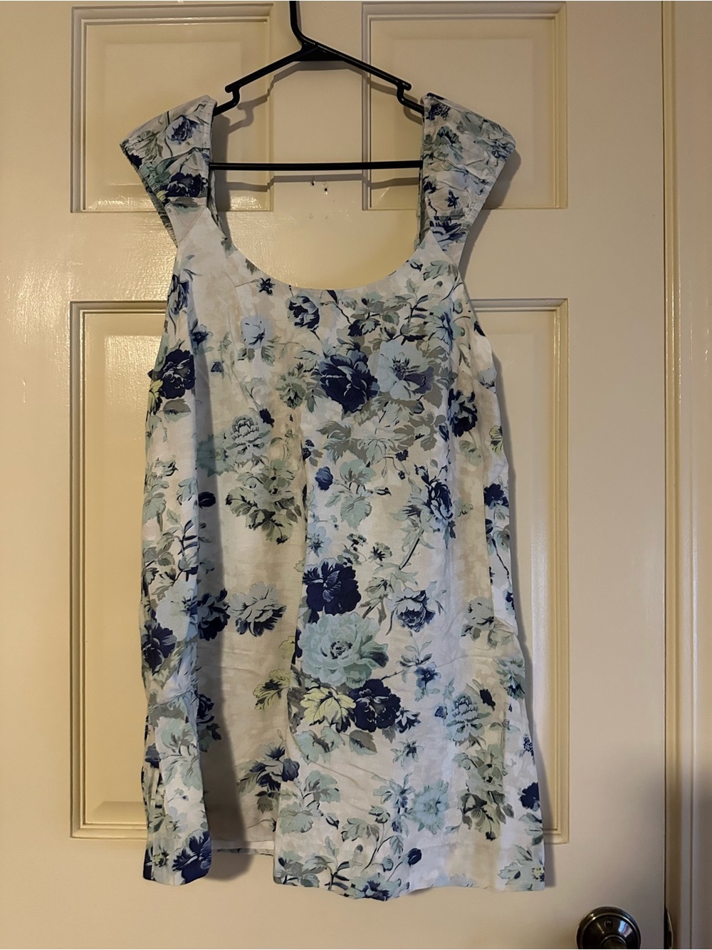 Free People White Dress with Blue Floral Print
